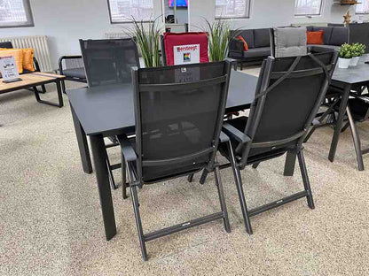 4 Kettler Basic verstelbare stoelen incl. kussens SHOWSET 1 Kettalux leisteenlook Edge tafel 160x95 cm